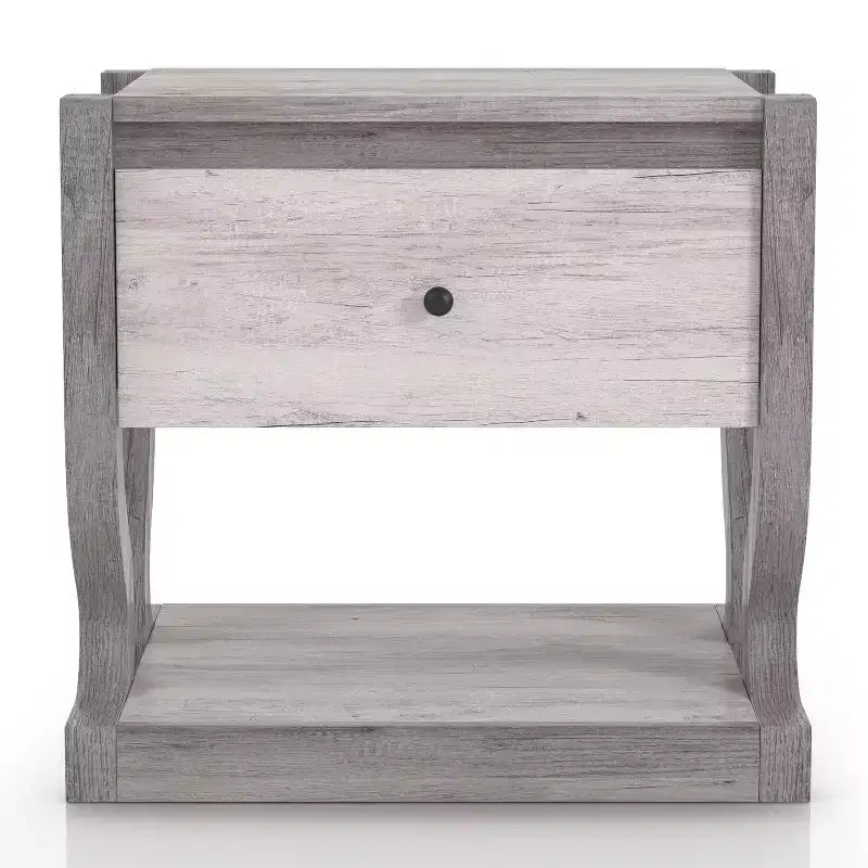 Tavolino con 1 Cassetto e Ripiano Aperto, Bianco Costiero, Base a Piedistallo, 22.99"L x 21.54"H