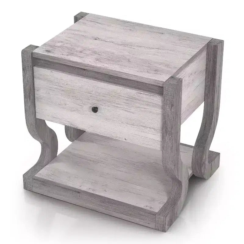Tavolino con 1 Cassetto e Ripiano Aperto, Bianco Costiero, Base a Piedistallo, 22.99"L x 21.54"H