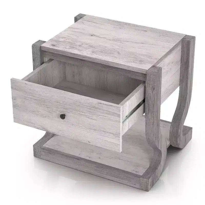 Tavolino con 1 Cassetto e Ripiano Aperto, Bianco Costiero, Base a Piedistallo, 22.99"L x 21.54"H