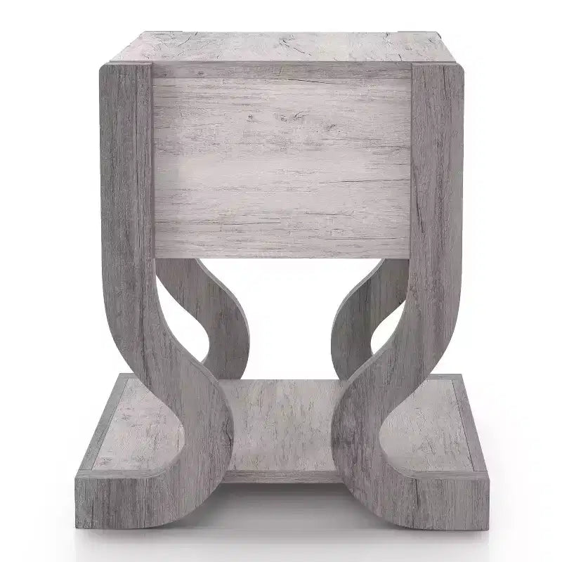 Tavolino con 1 Cassetto e Ripiano Aperto, Bianco Costiero, Base a Piedistallo, 22.99"L x 21.54"H