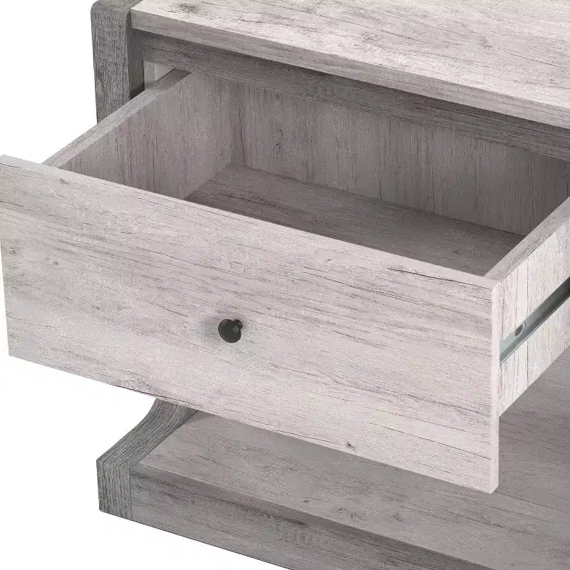 Tavolino con 1 Cassetto e Ripiano Aperto, Bianco Costiero, Base a Piedistallo, 22.99"L x 21.54"H