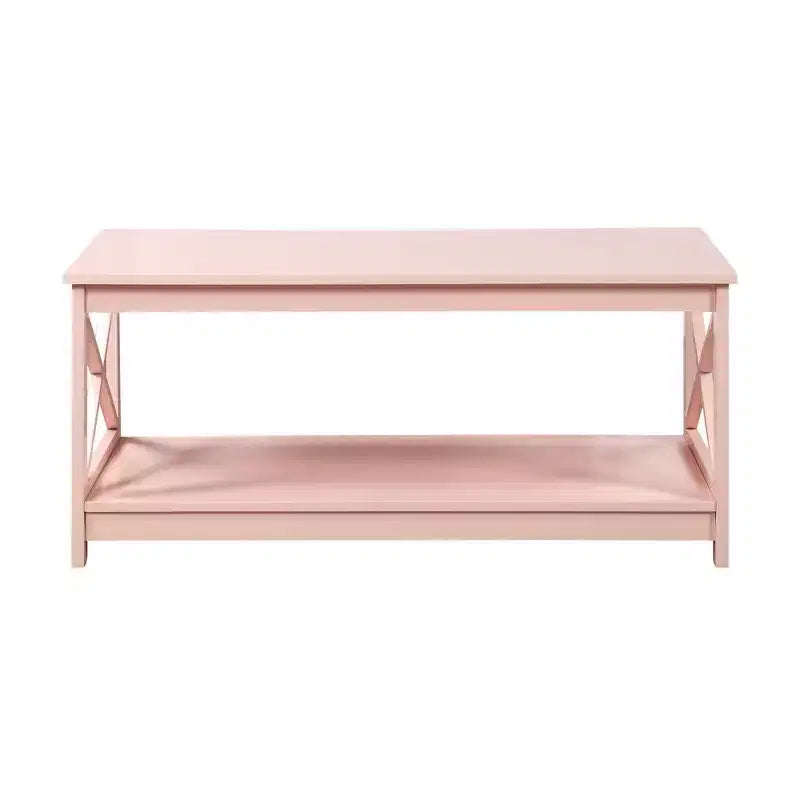 Tavolino da Salotto con Ripiano Inferiore, MDF Rosa Cipria, Stile Costiero, 99 cm L x 55 cm P x 45 cm H