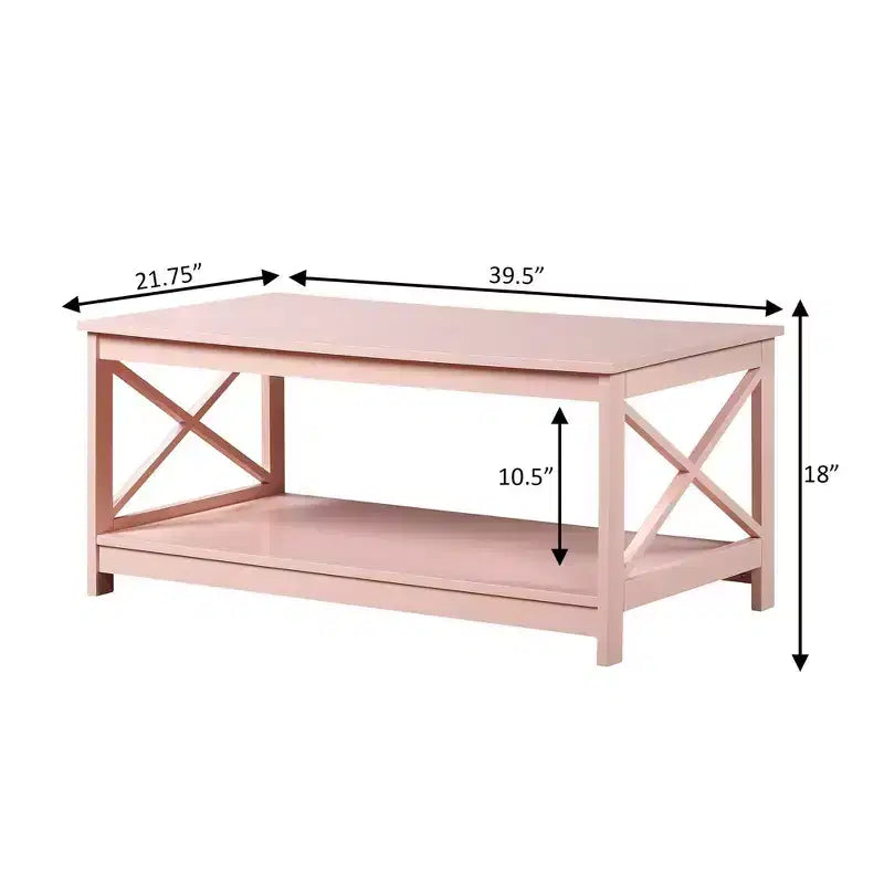Tavolino da Salotto con Ripiano Inferiore, MDF Rosa Cipria, Stile Costiero, 99 cm L x 55 cm P x 45 cm H