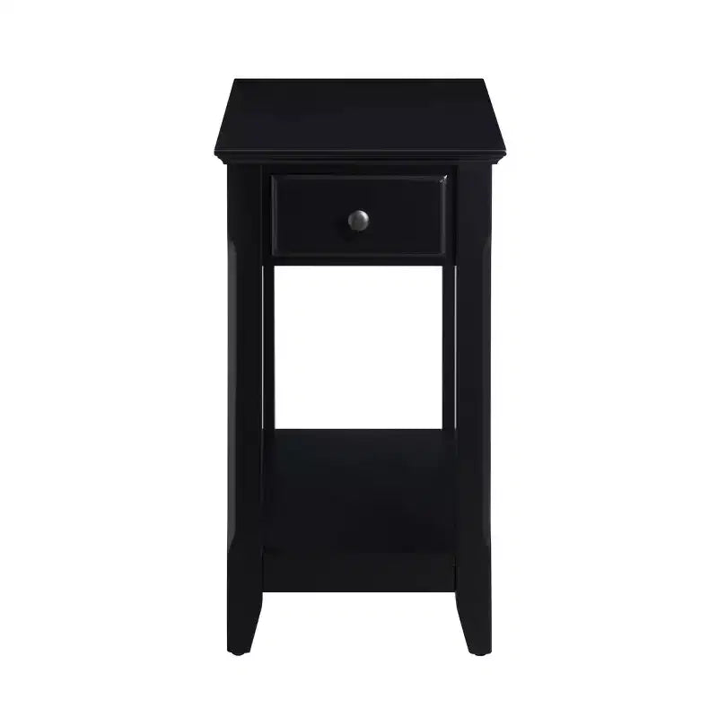 Tavolino d'appoggio rettangolare con cassetto e ripiano aperto, finitura nera, 56 cm L x 33 cm P x 58,5 cm H