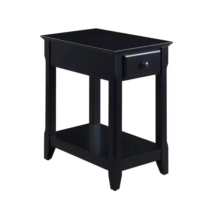 Tavolino d'appoggio rettangolare con cassetto e ripiano aperto, finitura nera, 56 cm L x 33 cm P x 58,5 cm H