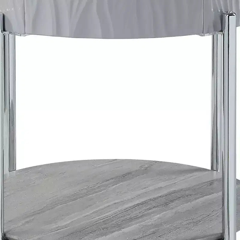 Tavolino rotondo d'appoggio grigio lucido con gambe cromate e vano contenitore, 22" L x 24" H