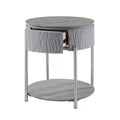 Tavolino rotondo d'appoggio grigio lucido con gambe cromate e vano contenitore, 22" L x 24" H