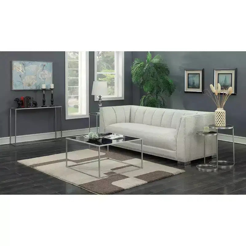 Tavolino da caffè quadrato con ripiano in finto marmo nero e struttura in metallo argentato, ripiano aperto, 83,8 cm L x 46,3 cm H