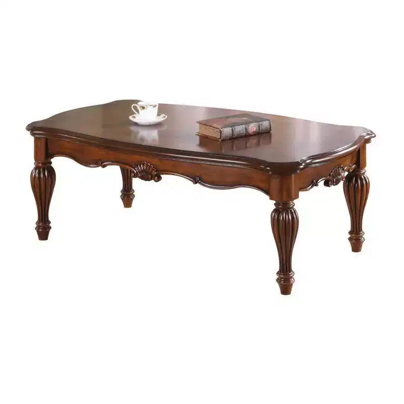 Tavolino Tradizionale Finitura Ciliegio, Dettagli Intagliati Gambe Tornite, 52"D x 30"W x 20"H