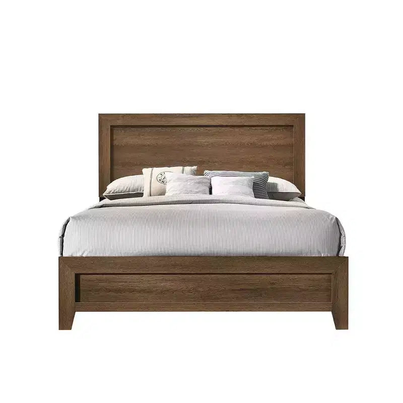 Struttura Letto King Size con Piattaforma Finitura Rovere, Impiallacciatura in Legno con Supporto a Doghe, Nessuna Rete a Molle, 198 cm L x 213 cm P x 109 cm H