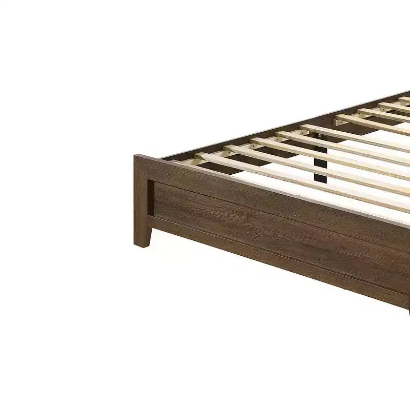 Struttura Letto King Size con Piattaforma Finitura Rovere, Impiallacciatura in Legno con Supporto a Doghe, Nessuna Rete a Molle, 198 cm L x 213 cm P x 109 cm H