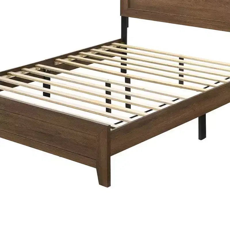 Struttura Letto King Size con Piattaforma Finitura Rovere, Impiallacciatura in Legno con Supporto a Doghe, Nessuna Rete a Molle, 198 cm L x 213 cm P x 109 cm H