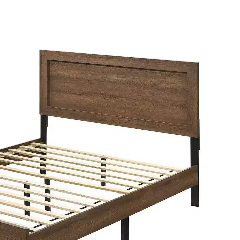 Struttura Letto King Size con Piattaforma Finitura Rovere, Impiallacciatura in Legno con Supporto a Doghe, Nessuna Rete a Molle, 198 cm L x 213 cm P x 109 cm H