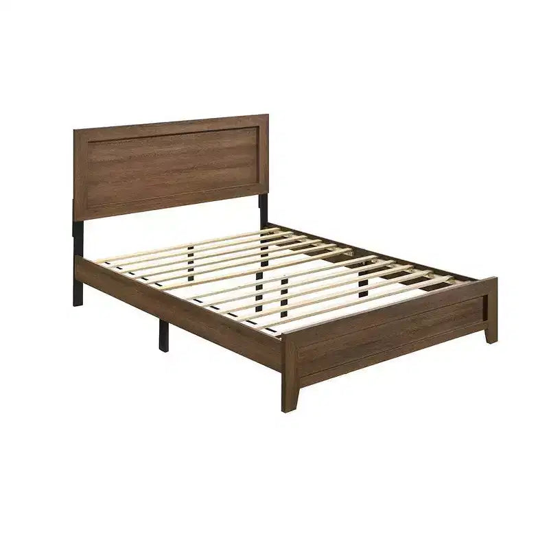 Struttura Letto King Size con Piattaforma Finitura Rovere, Impiallacciatura in Legno con Supporto a Doghe, Nessuna Rete a Molle, 198 cm L x 213 cm P x 109 cm H