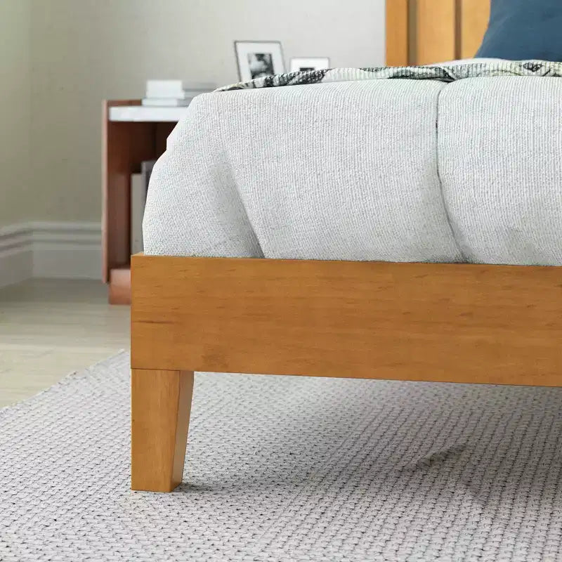Struttura letto a piattaforma in legno matrimoniale con testiera, stile rustico, non richiede rete, 158 kg