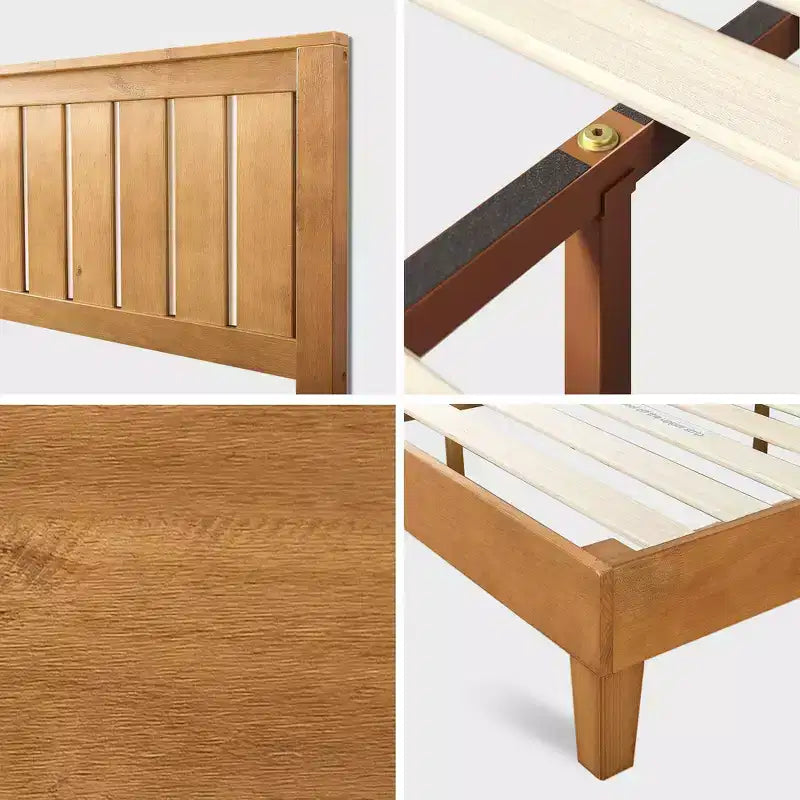 Struttura letto a piattaforma in legno matrimoniale con testiera, stile rustico, non richiede rete, 158 kg
