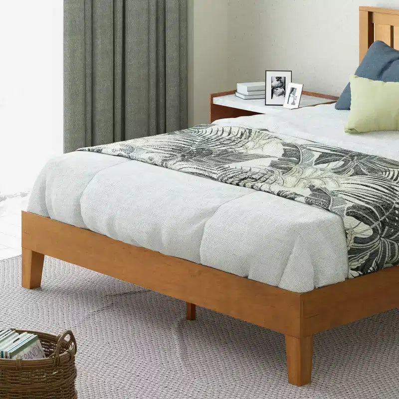 Struttura letto a piattaforma in legno matrimoniale con testiera, stile rustico, non richiede rete, 158 kg