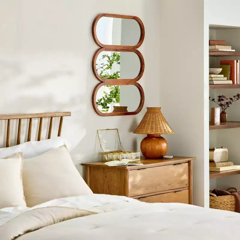 Specchio da Parete Triplo Ovale con Cornice in Legno, 81 cm L x 66 cm H, Montaggio Orizzontale o Verticale