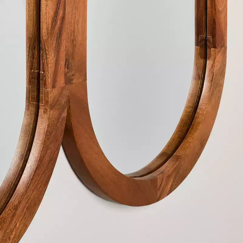 Specchio da Parete Triplo Ovale con Cornice in Legno, 81 cm L x 66 cm H, Montaggio Orizzontale o Verticale