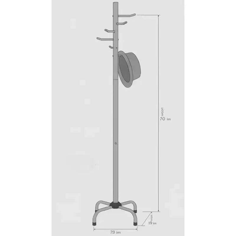 Appendiabiti da terra con 6 ganci, finitura metallo cromato argento, altezza 178 cm, organizer per ingresso.