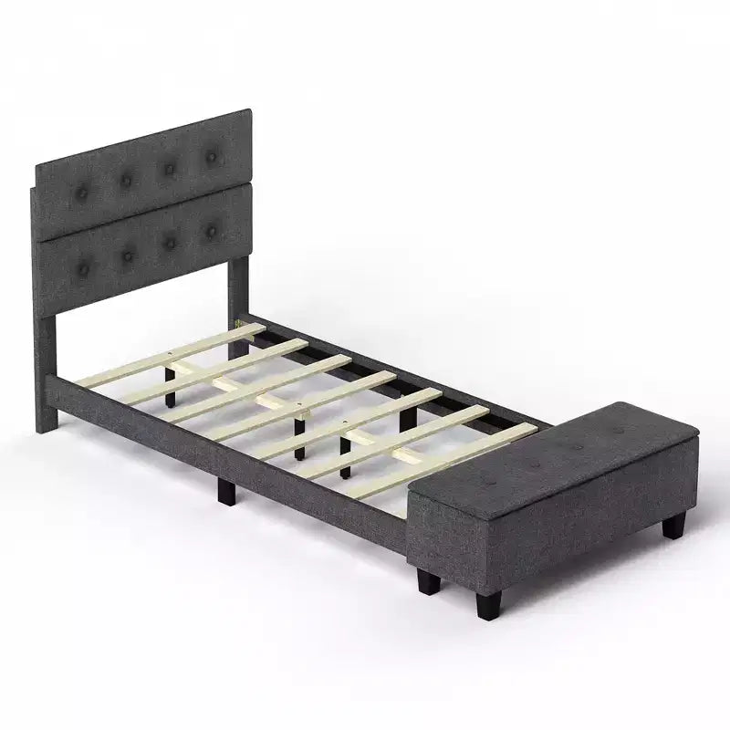 Letto a Piattaforma Completamente Imbottito con Contenitore e Testiera Trapuntata con Bottoni, Lino, 400 kg