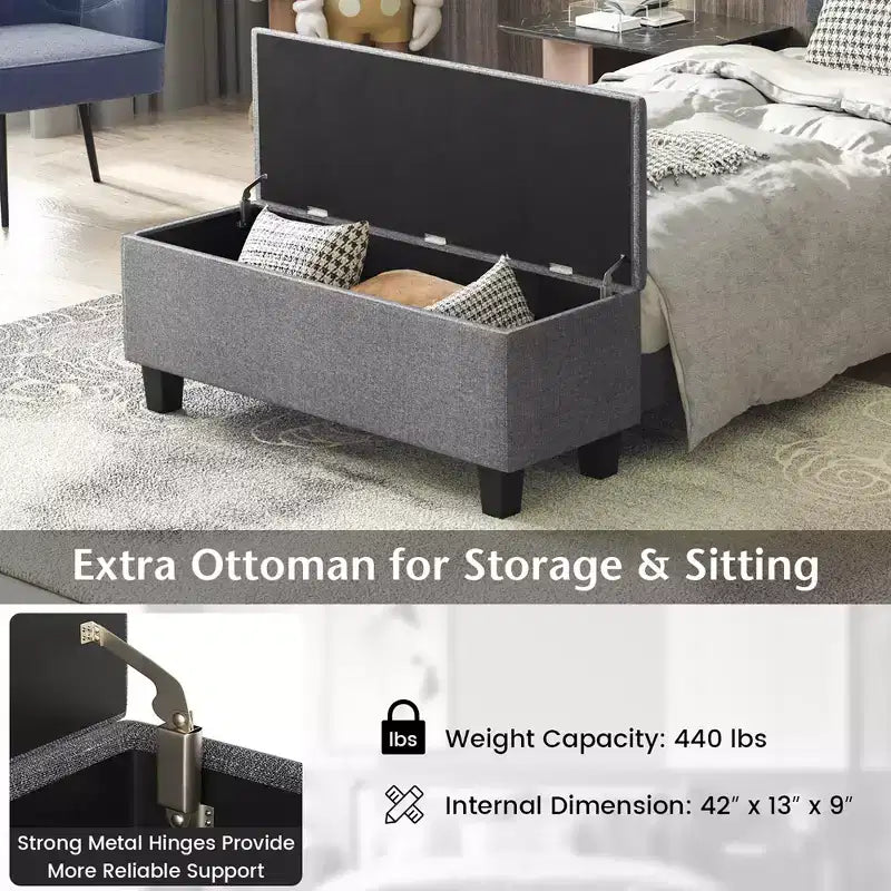 Letto a Piattaforma Completamente Imbottito con Contenitore e Testiera Trapuntata con Bottoni, Lino, 400 kg