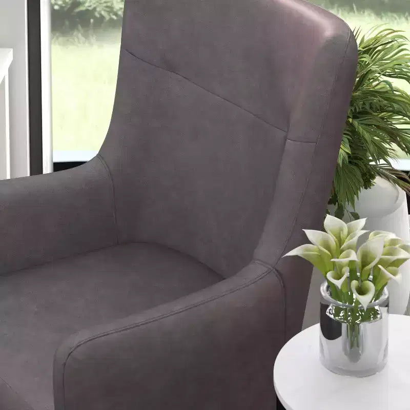 Poltrona classica Wingback, rivestimento in similpelle, struttura e gambe in legno, portata 136 kg
