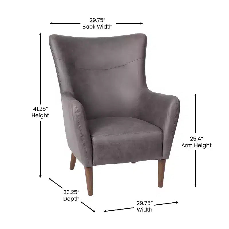 Poltrona classica Wingback, rivestimento in similpelle, struttura e gambe in legno, portata 136 kg