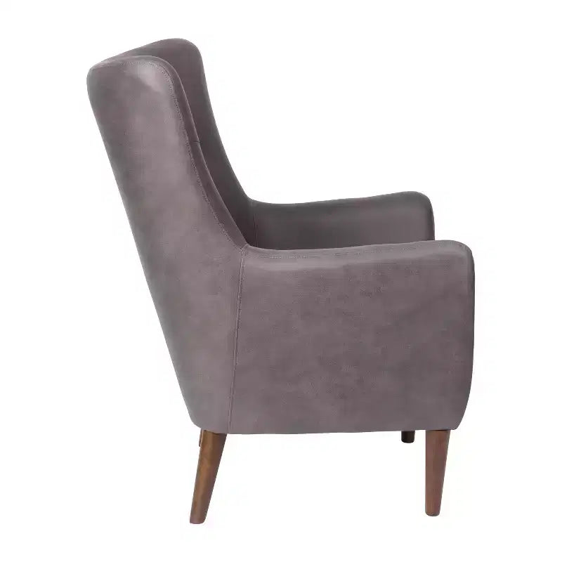 Poltrona classica Wingback, rivestimento in similpelle, struttura e gambe in legno, portata 136 kg