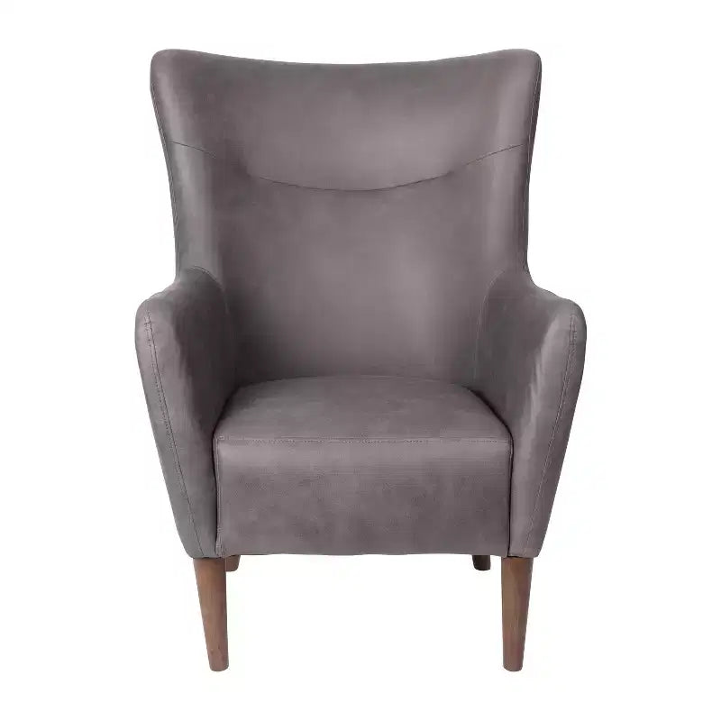 Poltrona classica Wingback, rivestimento in similpelle, struttura e gambe in legno, portata 136 kg
