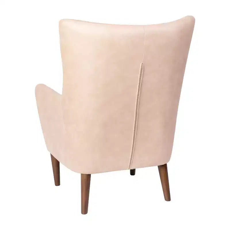 Poltrona classica Wingback, rivestimento in similpelle, struttura e gambe in legno, portata 136 kg