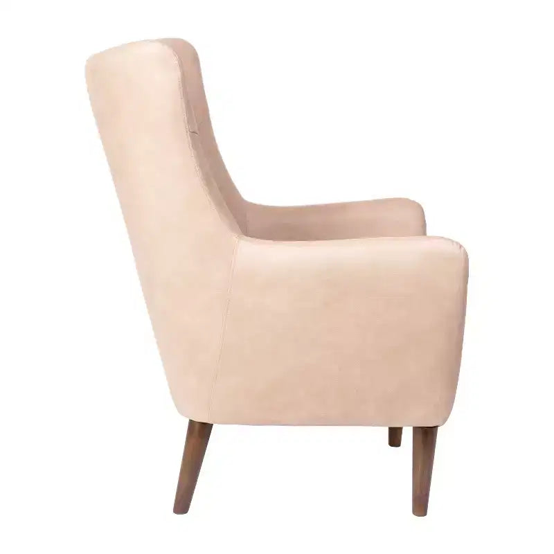 Poltrona classica Wingback, rivestimento in similpelle, struttura e gambe in legno, portata 136 kg