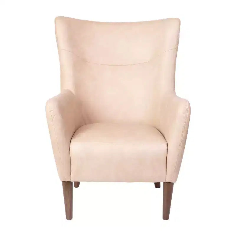 Poltrona classica Wingback, rivestimento in similpelle, struttura e gambe in legno, portata 136 kg