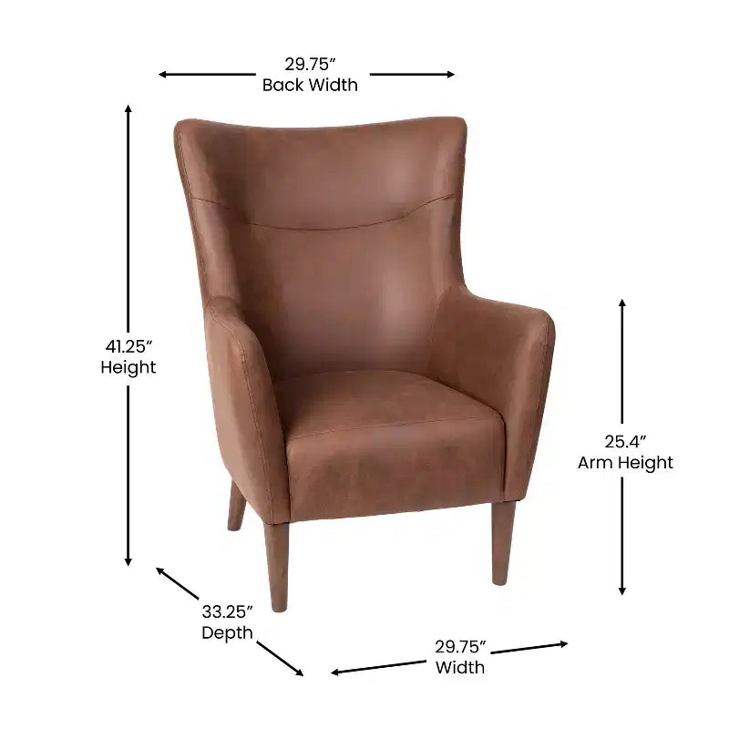 Poltrona classica Wingback, rivestimento in similpelle, struttura e gambe in legno, portata 136 kg