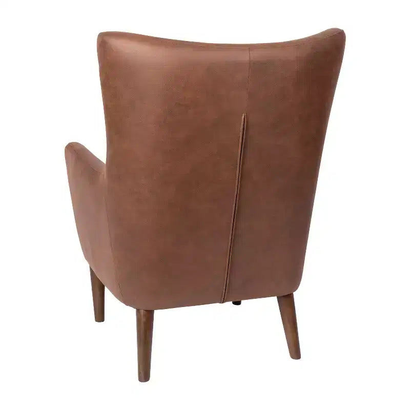 Poltrona classica Wingback, rivestimento in similpelle, struttura e gambe in legno, portata 136 kg