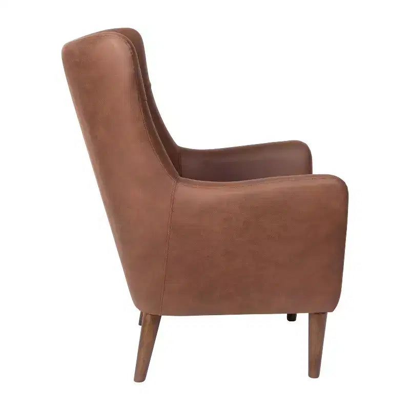 Poltrona classica Wingback, rivestimento in similpelle, struttura e gambe in legno, portata 136 kg