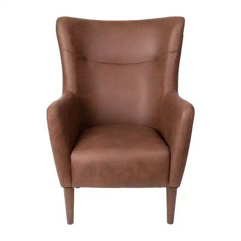 Poltrona classica Wingback, rivestimento in similpelle, struttura e gambe in legno, portata 136 kg