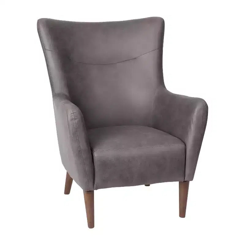 Poltrona classica Wingback, rivestimento in similpelle, struttura e gambe in legno, portata 136 kg