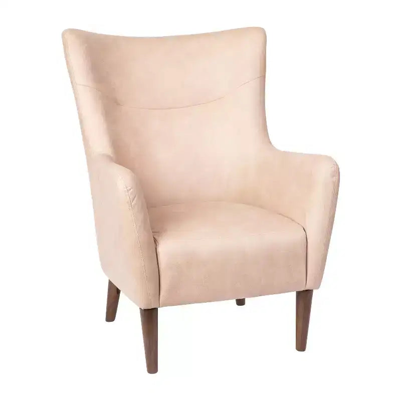 Poltrona classica Wingback, rivestimento in similpelle, struttura e gambe in legno, portata 136 kg