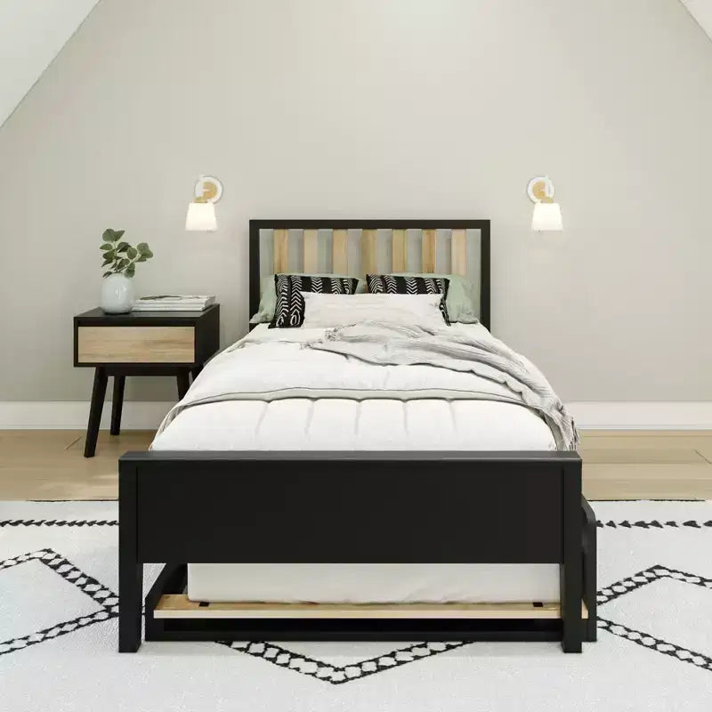 Letto singolo scandinavo con letto estraibile singolo, in legno massello di pino, struttura letto per bambini
