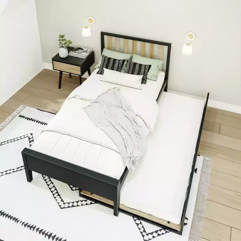 Letto singolo scandinavo con letto estraibile singolo, in legno massello di pino, struttura letto per bambini