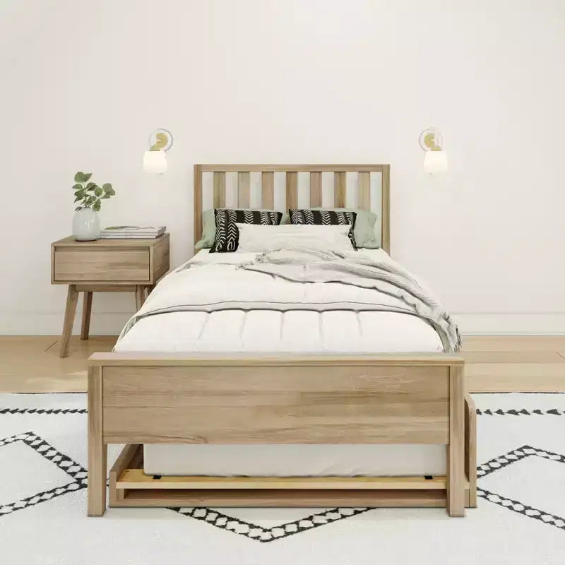 Letto singolo scandinavo con letto estraibile singolo, in legno massello di pino, struttura letto per bambini