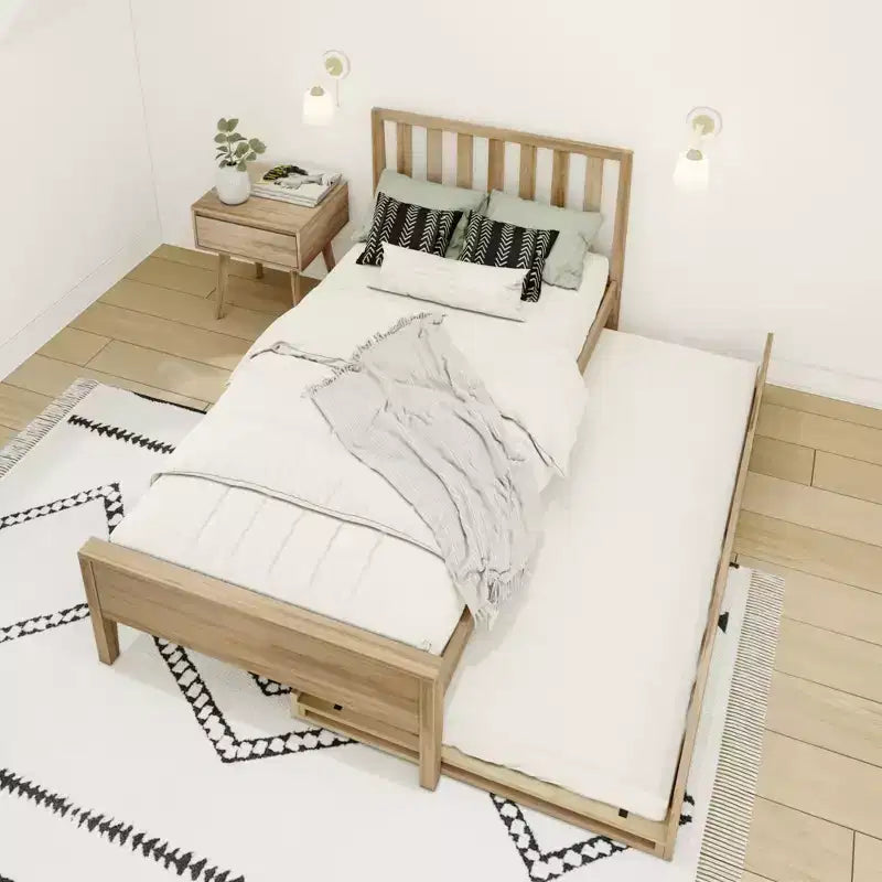 Letto singolo scandinavo con letto estraibile singolo, in legno massello di pino, struttura letto per bambini