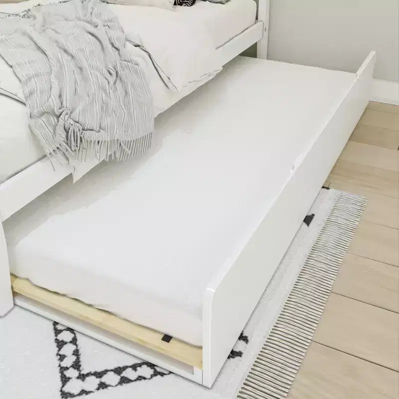 Letto singolo scandinavo con letto estraibile singolo, in legno massello di pino, struttura letto per bambini