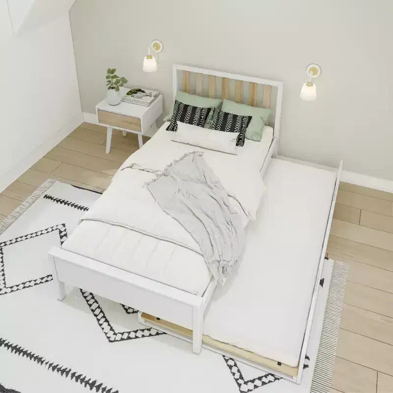 Letto singolo scandinavo con letto estraibile singolo, in legno massello di pino, struttura letto per bambini