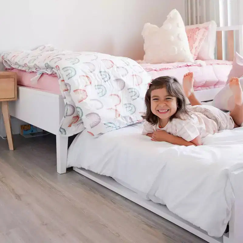 Letto singolo scandinavo con letto estraibile singolo, in legno massello di pino, struttura letto per bambini