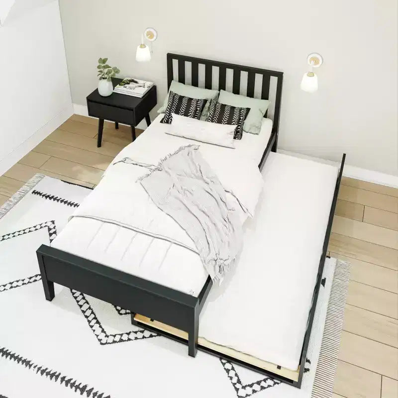 Letto singolo scandinavo con letto estraibile singolo, in legno massello di pino, struttura letto per bambini