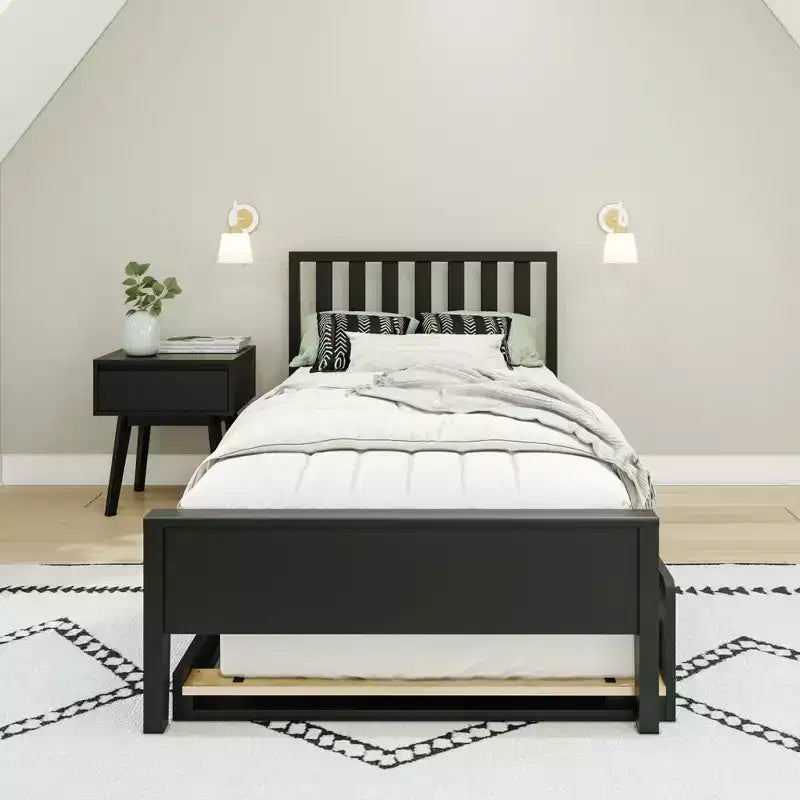 Letto singolo scandinavo con letto estraibile singolo, in legno massello di pino, struttura letto per bambini