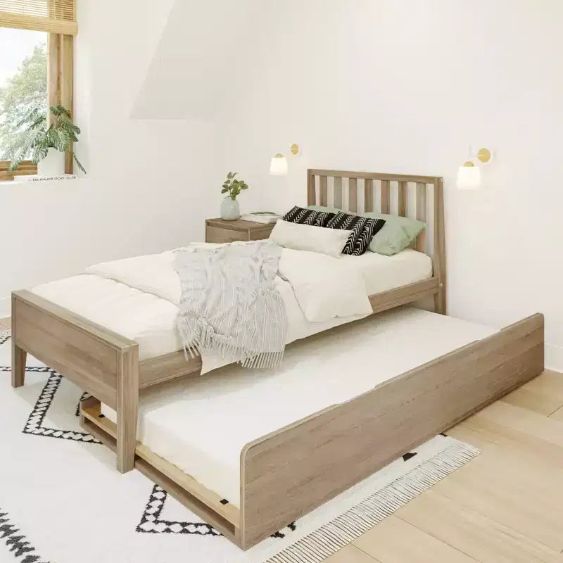 Letto singolo scandinavo con letto estraibile singolo, in legno massello di pino, struttura letto per bambini