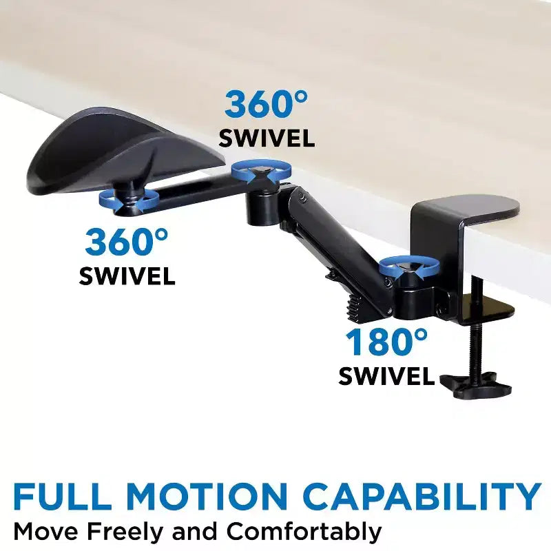 Bracciolo da scrivania ergonomico regolabile in altezza con morsetto in acciaio Full Motion, 14,6 cm L x 28,2 cm P